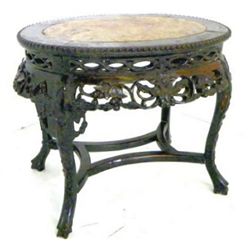 Oval Chinese marble top teakwood coffee table