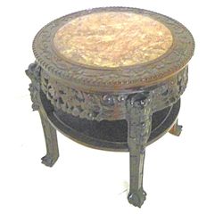 Round Chinese marble top teakwood table