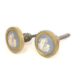 Pair brass framed doorknobs with Wedgwood plaques