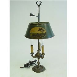 19th c. hand painted brass tole lamp