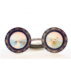 Set of Limoges fish plates signed