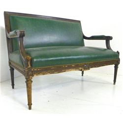 Louis XVI green leather settee