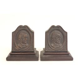 Pair old figural carved wood bookends