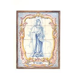 Framed tile painting of St. Isabel