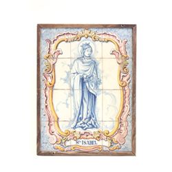 Framed tile painting of St. Isabel