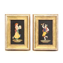 Pair Italian pietradura plaques