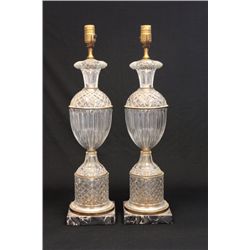 Mid 20th c. pair crystal & ormolu table lamps