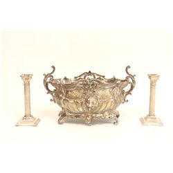 Silvered bronze centerpiece & pair candlesticks