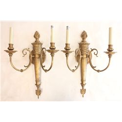Pair mid 20th c French Empire style bronze sconces