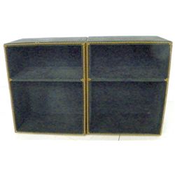 Pair green velvet brass nail head book tables