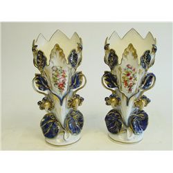 Pair 19th c. blue & white flare vases
