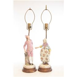 Pair French porcelain figural lamps