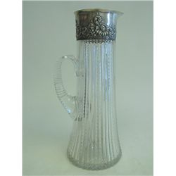 Cut glass & sterling silver rimmed pitcher
