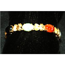 14kt gold, jade & multicolored stone bracelet