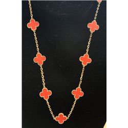 Van Cleef style gold & coral necklace