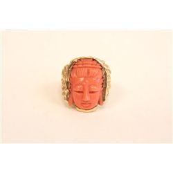 14kt gold & coral "Face" ring