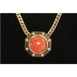 18kt gold, diamond, coral pendant with necklace