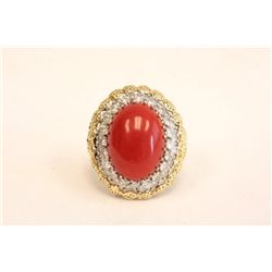 Large gold, diamond & coral ring