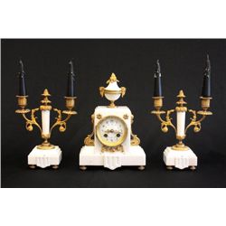 3 piece 19th c. bronze & marble clock set