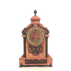 19th c. French rouge marble mantle clock