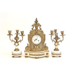 19th c. Tiffany marble & bronze clock set