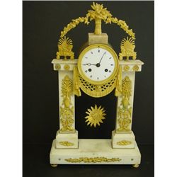 Marble & bronze Empire clock with sunburst dial