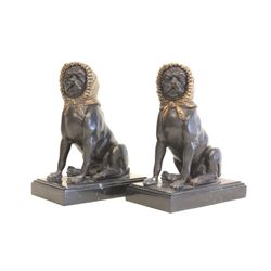 Pair bronze "Dog" figures on marble base
