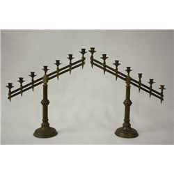 Pair 19th c. brass & bronze 7 light candelabrum