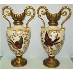 Pair antique decorated English porcelain vases