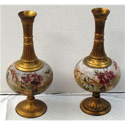 Pair 19th c. porcelain "tapestry" bud vases