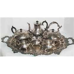 7 piece Sheffield silver plate on copper tea set