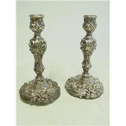 Pair 18th c. English silver candlesticks