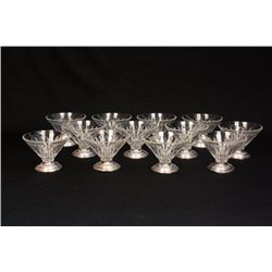 Set of 12 sterling & crystal dessert bowls