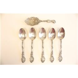 5 Gorham sterling silver teaspoons & wedding spoon
