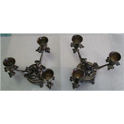 Pair ornate silver candle holders marked 800