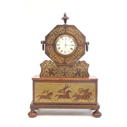 19th c. English brass inlaid rosewood mantle clock