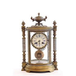 Enamel & bronze clock with jeweled dial