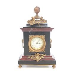 Louis XVI style porphyry, marble & ormolu clock