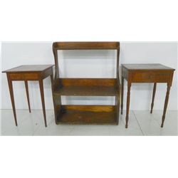 2 antique Americana night tables & hanging shelf