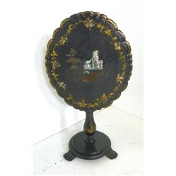 Victorian lacquered mother of pearl tilt top table