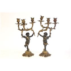 Pair bronze "Cherub" candelabrum signed G. Anfie