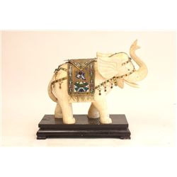 Ivory Elephant with brass & enamel carpet saddle