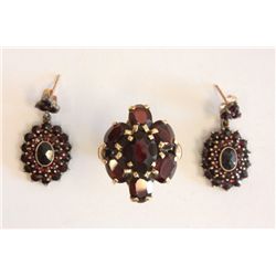 Victorian gold & garnet ring & earrings