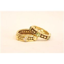2 18kt gold, diamond & green stone rings