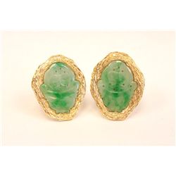 Pair 14kt gold & jade cufflinks