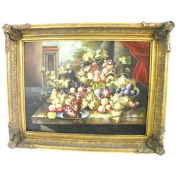 Large gilt framed oil painting "Fruit" still life