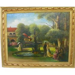 Oil painting "Garden Fountain Scene with Figures"
