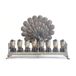 German silver Peacock design Menorah