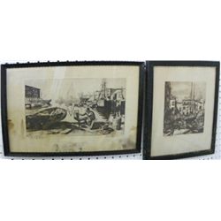 Pair Lionel Barrymore framed prints pencil signed