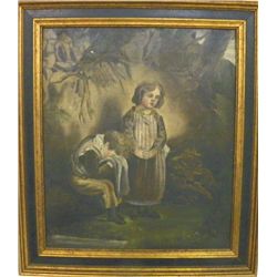Framed oil painting "2 children Mourning"